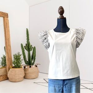 Flat White Tiered Ruffle Cap Sleeve Stretch Top